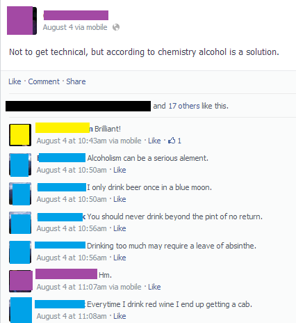 facebook, alcohol, comment, wordplay