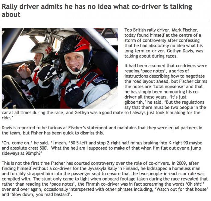rally driver admits the has no idea what co-driver is talking about
