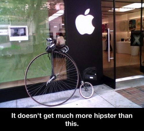 apple store, old school bicycle, high wheel, penny-farthing
