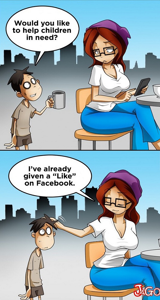 like on facebook, feed the hungry children, comic
