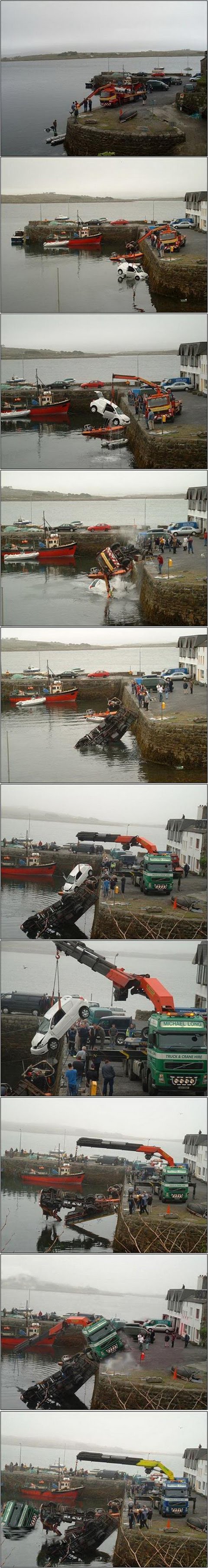 car accident, river, crane, salvage, fail