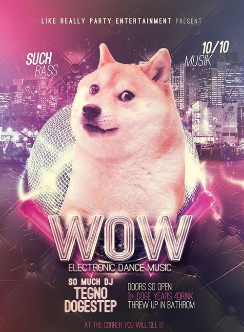 wow, dog party poster, lol