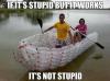 if it's stupid but it works, it's not stupid, meme, plastic bottle boat