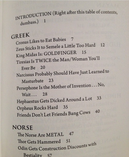 greatest table of contents ever, greek, norse, wtf, lol