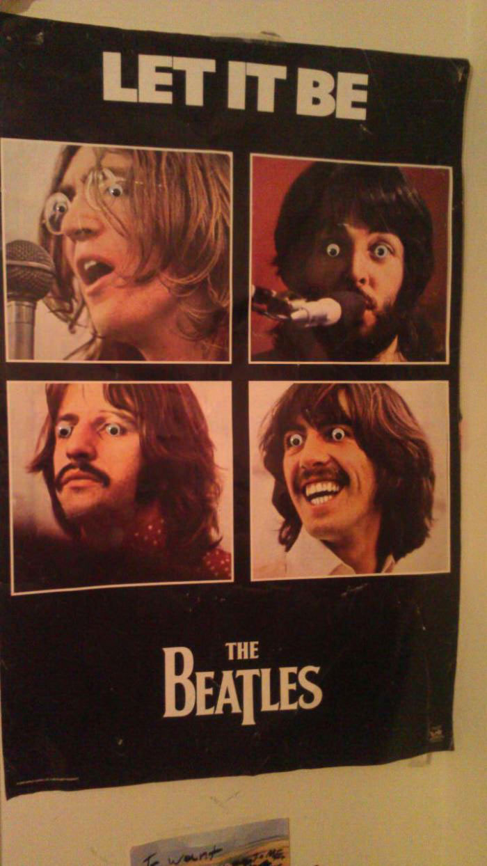 the beatles, let it be poster, googley eyes
