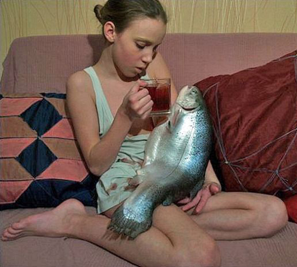 little girl, fish, wtf