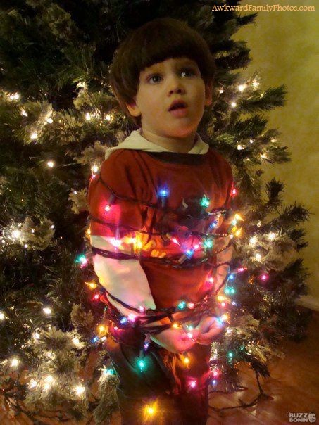 awkward family photos, christmas lights around kid, wtf