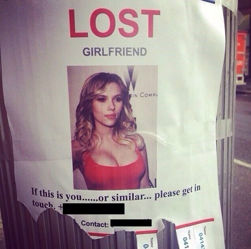 lost girlfriend, sign, lol, scarlett johansson