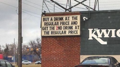 honest sign is honest, 2nd drink normal price