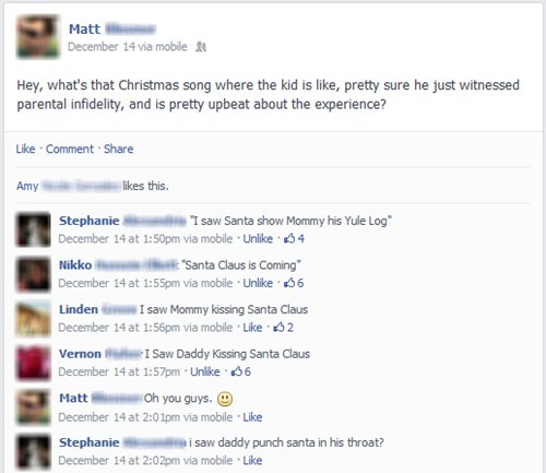 facebook, christmas song trivia, comments, lol