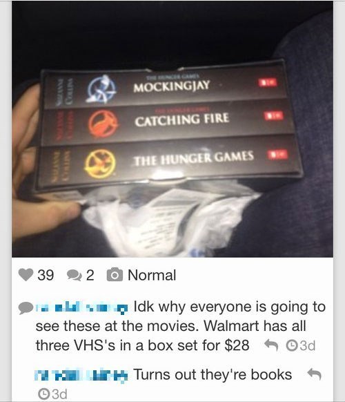 hunger games, boxset of vhs, books, facebook