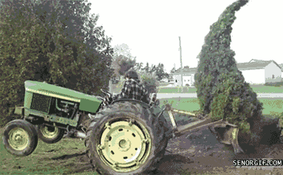 when trees attack, gif, tractor, lol