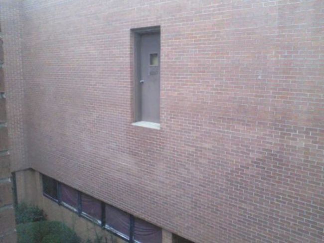 door on second floor, wtf, engineering fail
