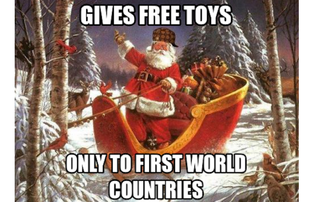 scumbag santa, gives free toy, only to first world countries, meme
