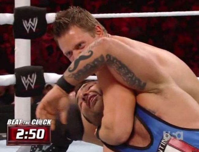 moustache tattoo, timing, perspective, wrestling