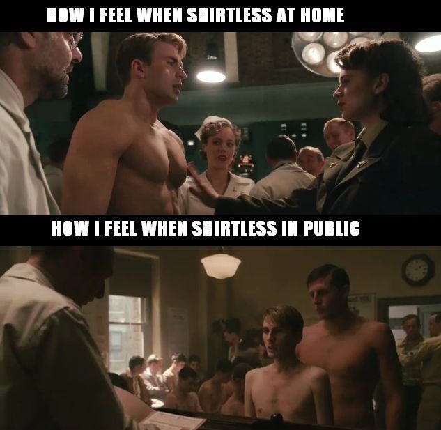 how i feel shirtless at home, in public