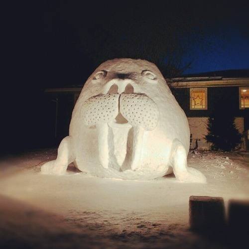 giant snow walrus, art, winter