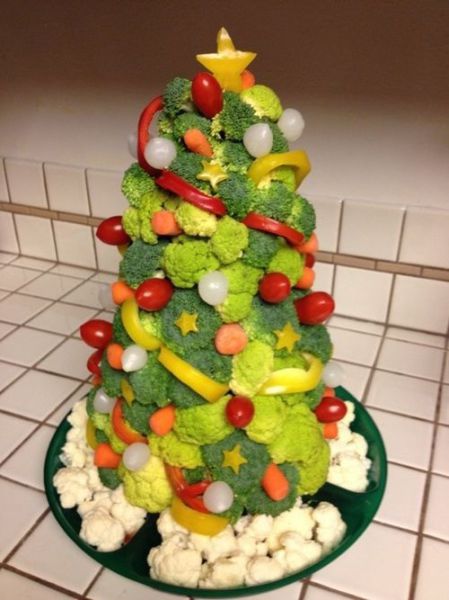 small christmas tree made out of vegetables, food