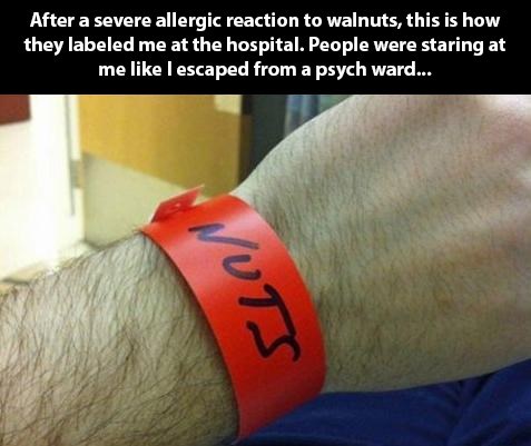story, after severe allergic reaction to walnuts, bracelet