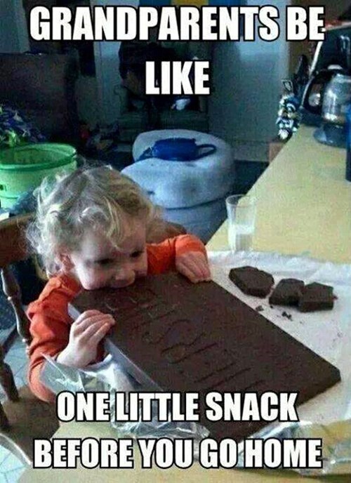 grandparents be like one little snack before you go home, giant chocolate bar, kid, meme