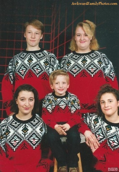 awkward family photos, matching christmas sweaters, ugly