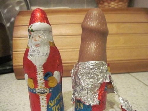 very happy christmas, santa claus chocolate, suggestive, fail, product
