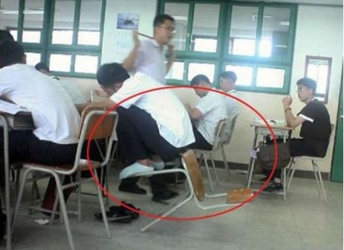 taking an exam requires careful balance, chair, wtf