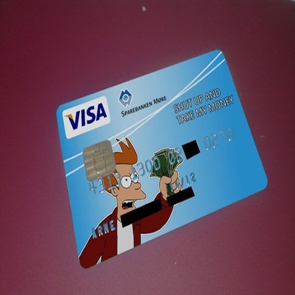 credit card art, shut up and take my money, futurama, fry, visa