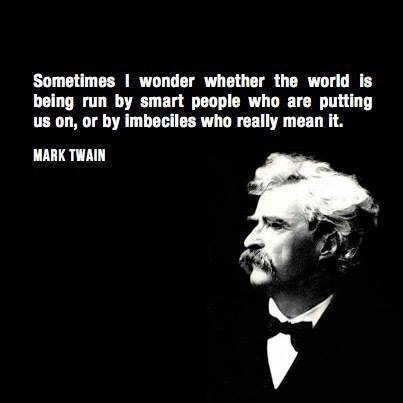 mark twain, sometimes i wonder whether the world is being run by smart people who are putting us on or by imbeciles who really mean it
