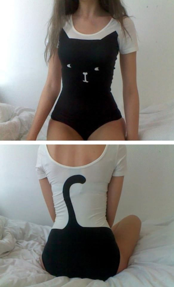 girl in cat themed one piece, cool clothes
