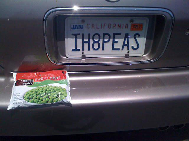 ih8peas, vanity plates, card, peas, troll