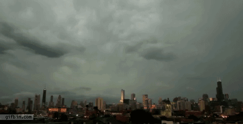 massive lightning strikes three buildings at the same time, gif, nature, slow motion