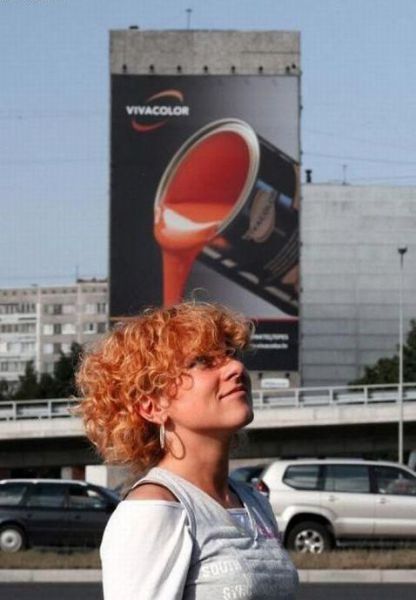 perspective, paint, billboard, hair, red