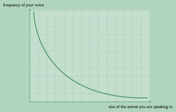 frequency of your voice, size of the animal you are speaking to, chart