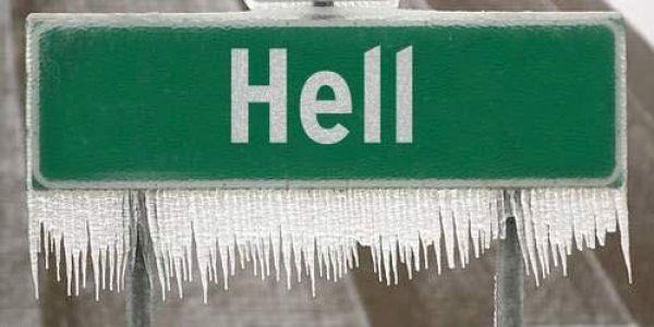 when hell freezes over, sign, icicles