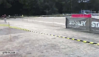 bicycle rider hits obstacle and goes flying, fail, wipe out, gif