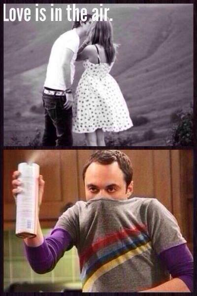 love is in the air, sheldon, the big bang theory, disinfectant spray