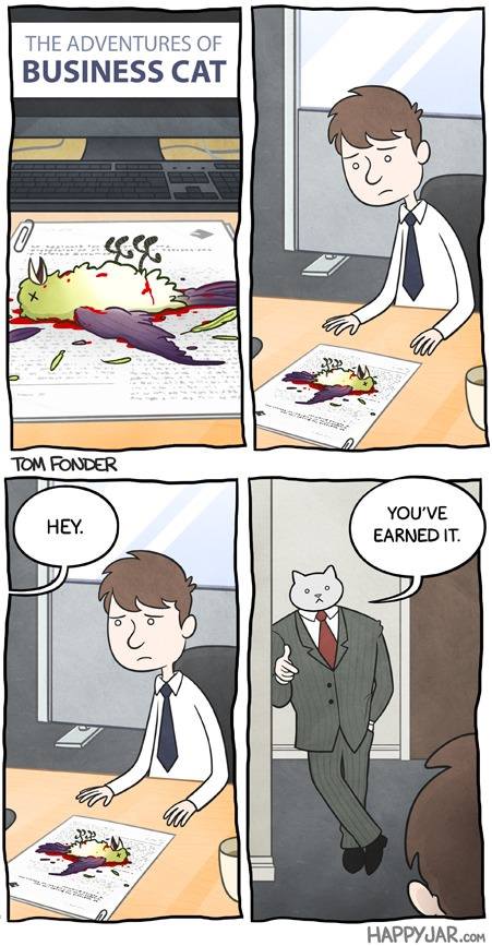 the adventures of business cat, comic, dead bird