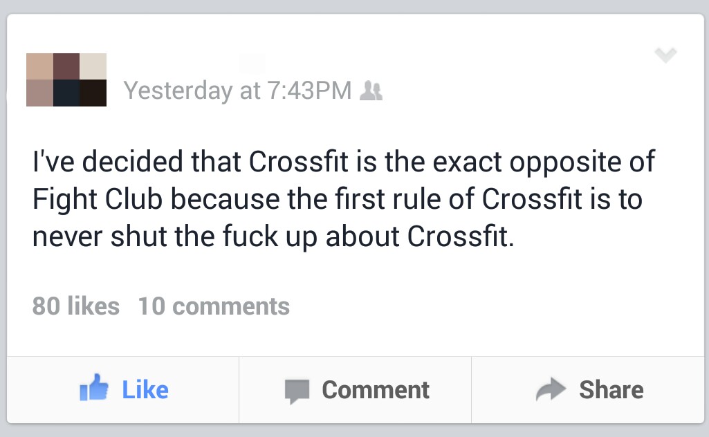 crossfit is the exact opposite of fight club, facebook