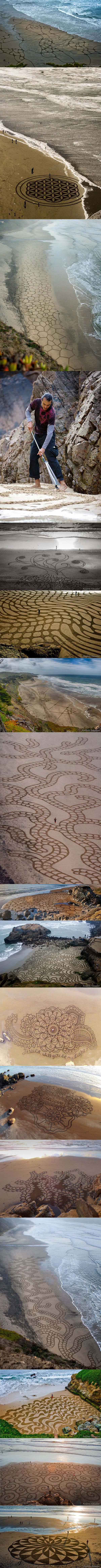 this man spends hours on the beach with a rake and you won't believe what he creates, macro art