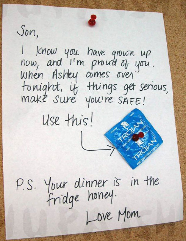 parenting fail or win note and condom