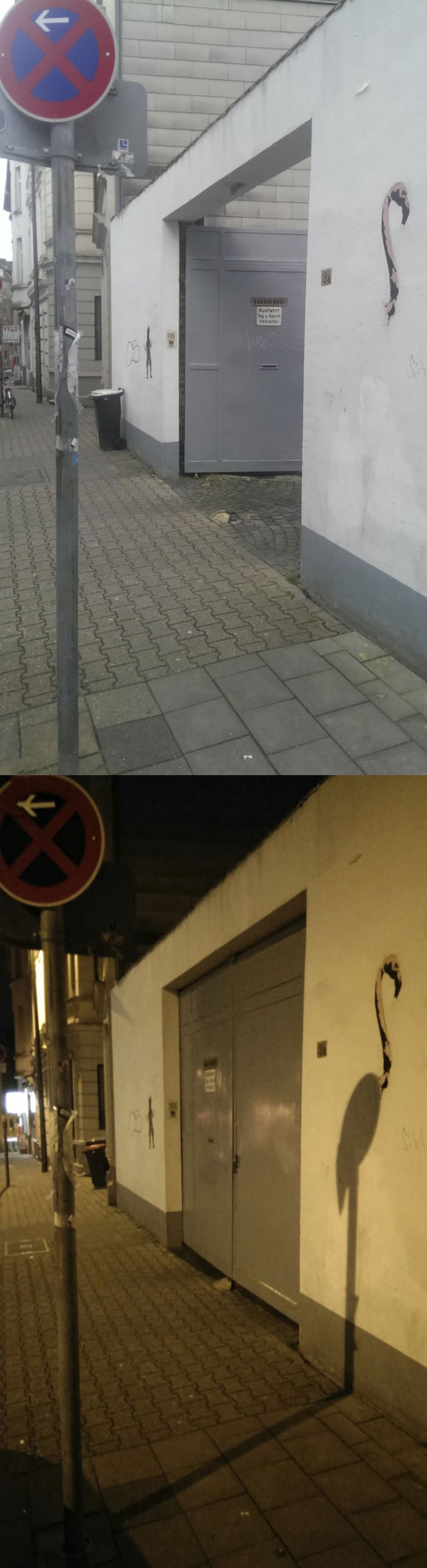 time and light sensitive street art, flamingo