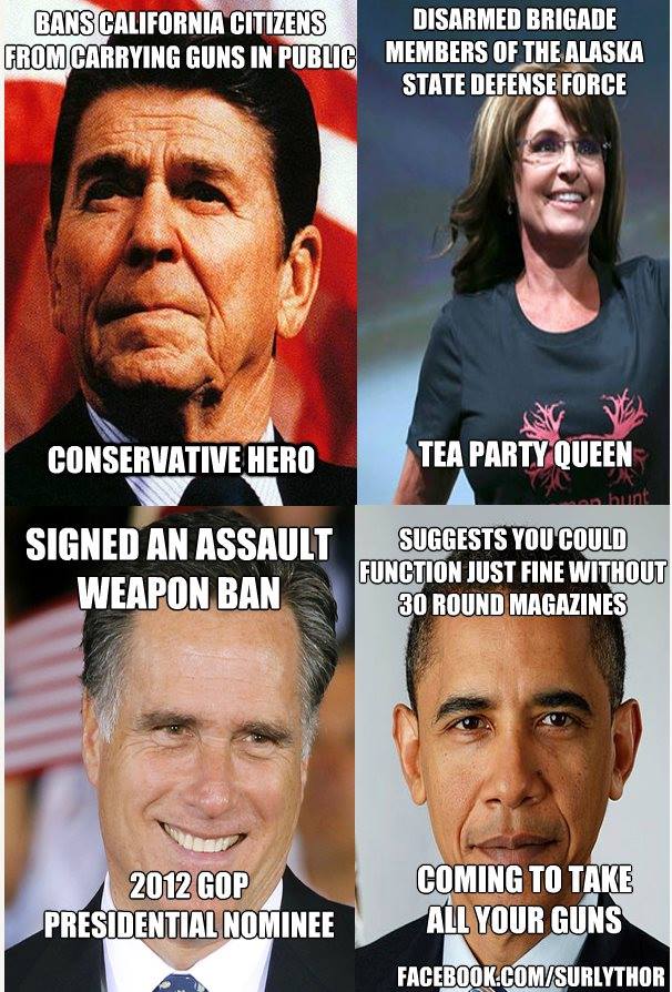 politicians and their gun control laws, obama, romney, palin, reagan