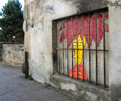street art, sideshow bob behind bars
