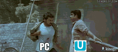 pc gaming versus console gaming, fight scene, gif, lol