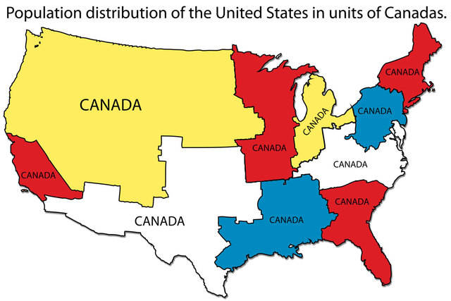 population distribution of the united states in units of canadas, wtf, map