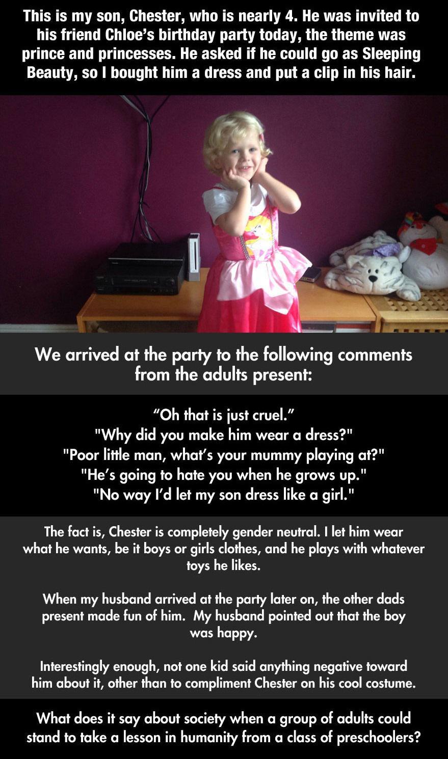 these little kids can teach adults a thing or two, little boy dressed as a princess