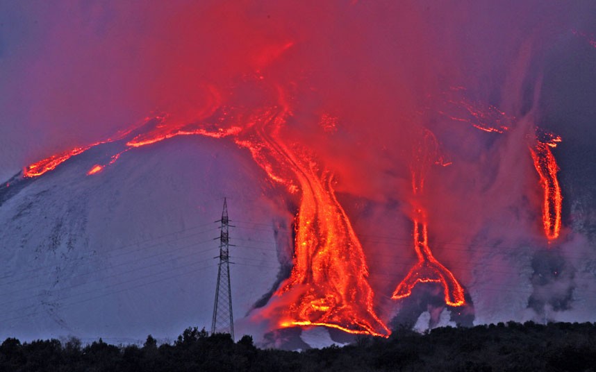 lava flow from volcano eruption, power of mother nature