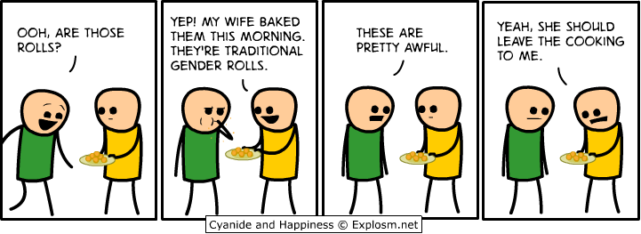 traditional gender roles, cyanide and happiness