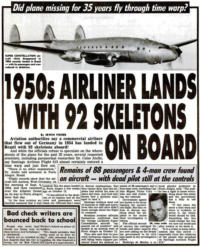 1950's airliner lands with 92 skeletons on board